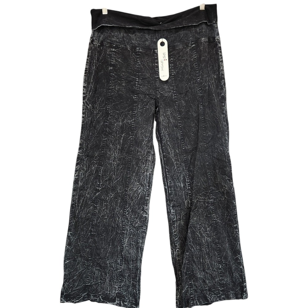 XCVI Pants Women's XL Fold Over Wide Leg Lagenlook Artsy Black Mind‎ Set NWT